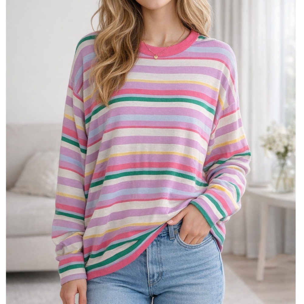 Marella By Maxmara Multicolored Striped Crewneck Sweater NWT